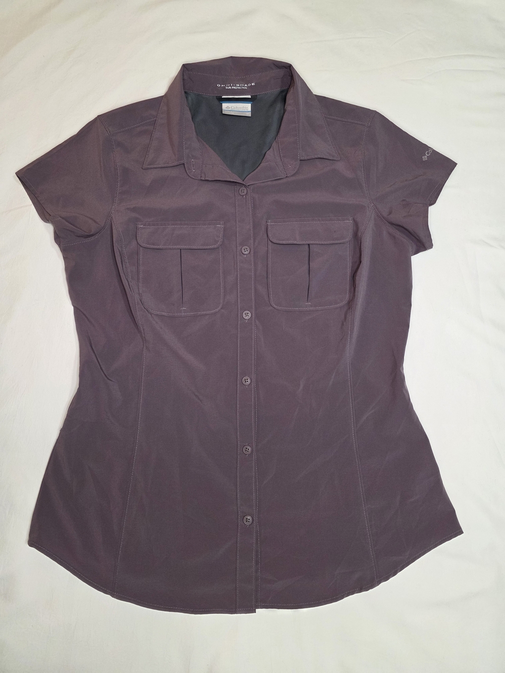 Columbia Omni-Shade Women's Medium Purple Hiking Fishing Button Shirt UPF
